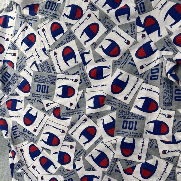 Champion Shirt Mens White Blue All Over Print AOP Short Sleeve Size XL spell out - Picture 7 of 9